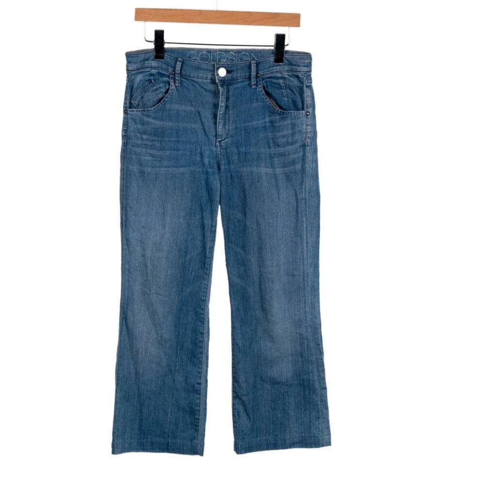 GoldSign Mid Rise Wide Leg Jeans Women’s M Blue Light Wash Cropped Distressed 29
